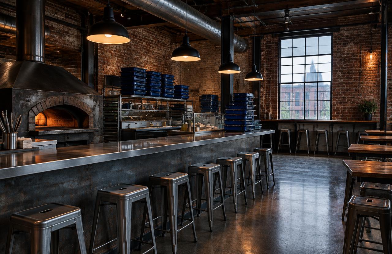 Concept interior of an industrial pizza shop