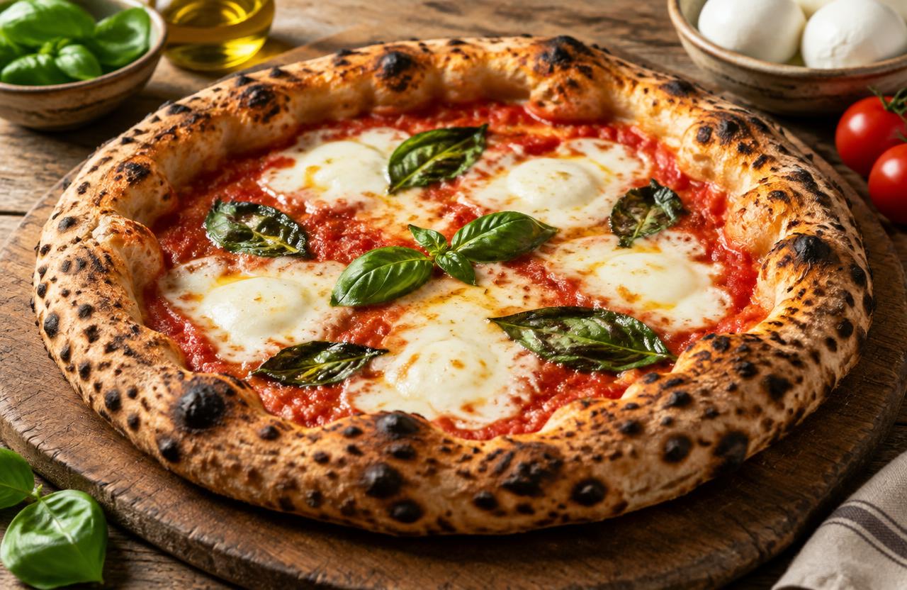 Neapolitan margherita with leopard-spotted crust