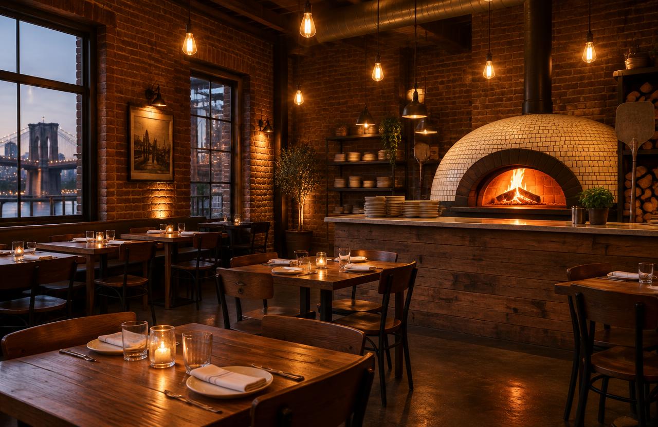 Concept interior of a wood-fired pizzeria