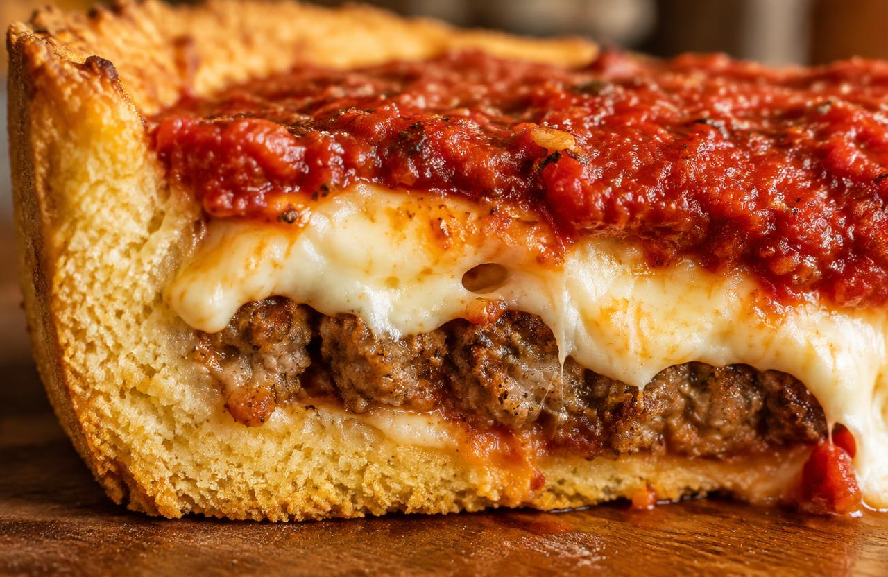 Cross-section of a deep dish slice