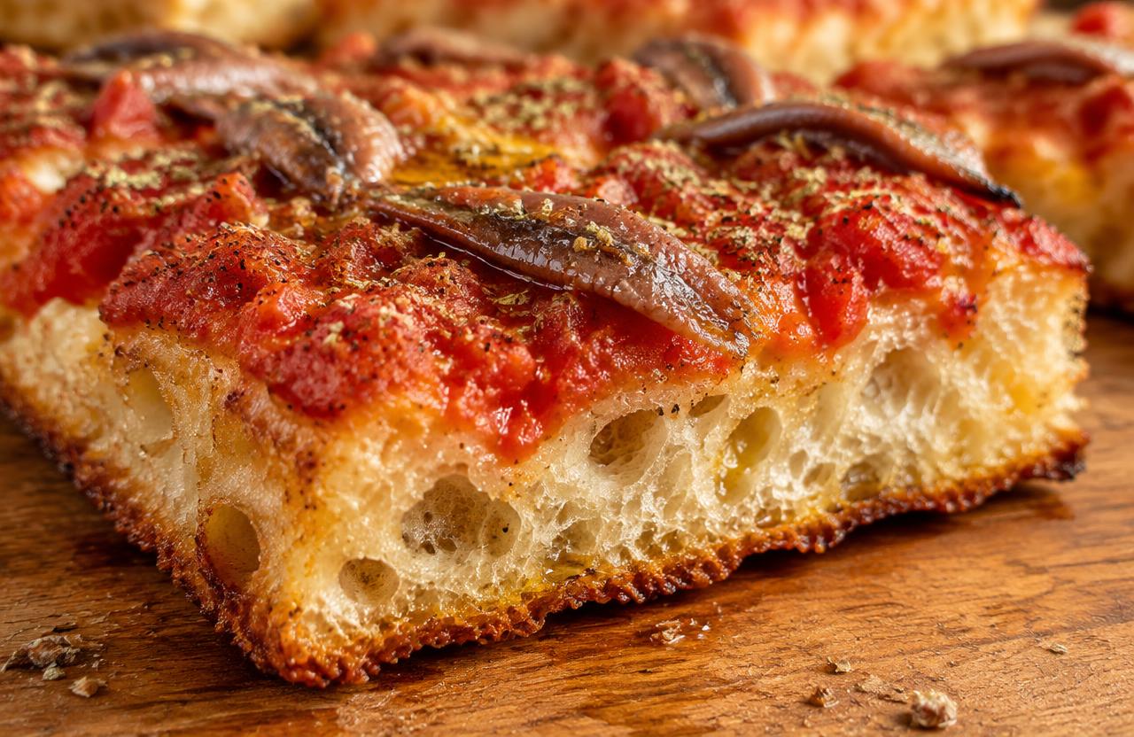 Close-up of Sicilian square crumb