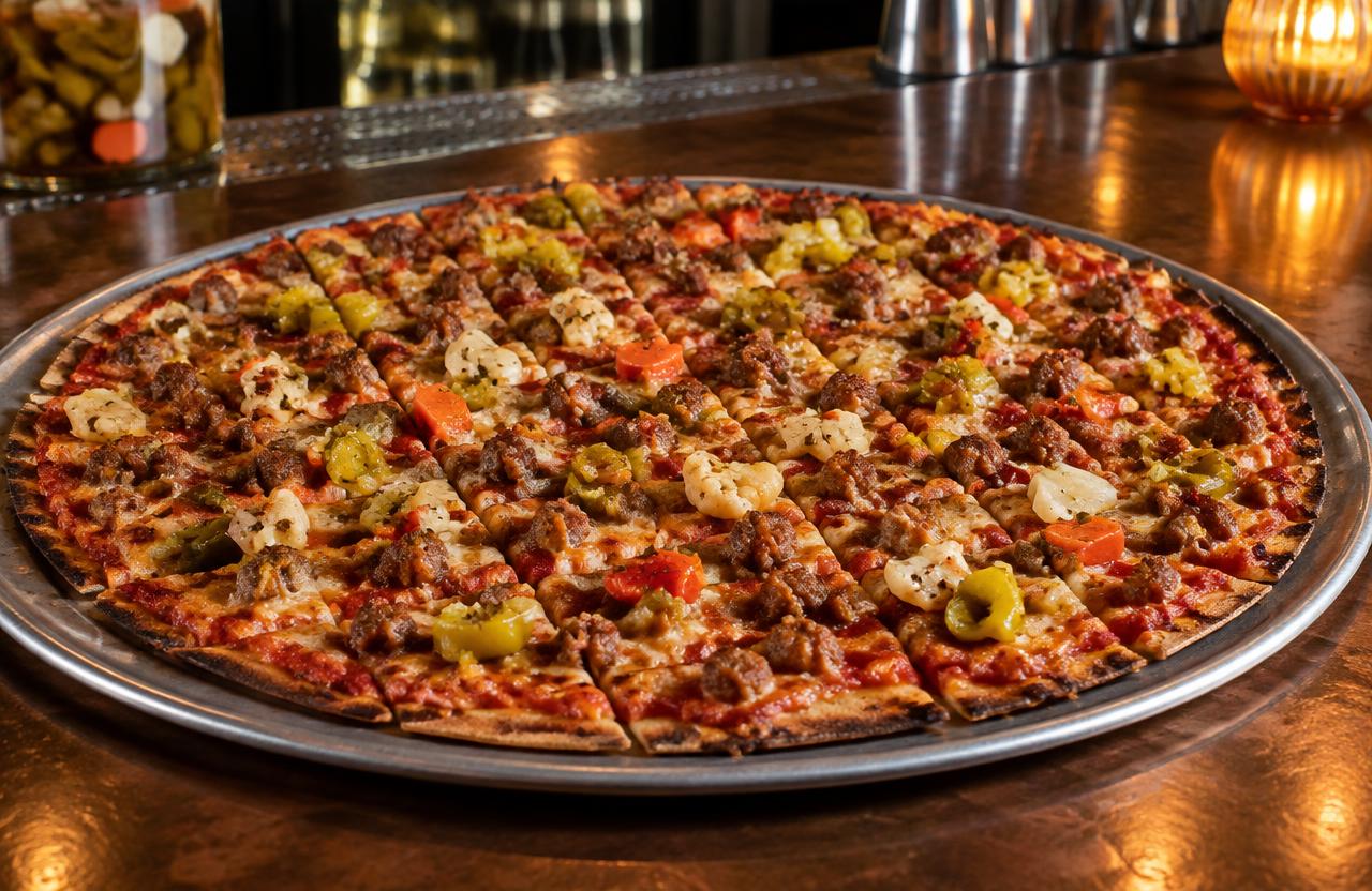 Party-cut tavern-style thin crust pizza