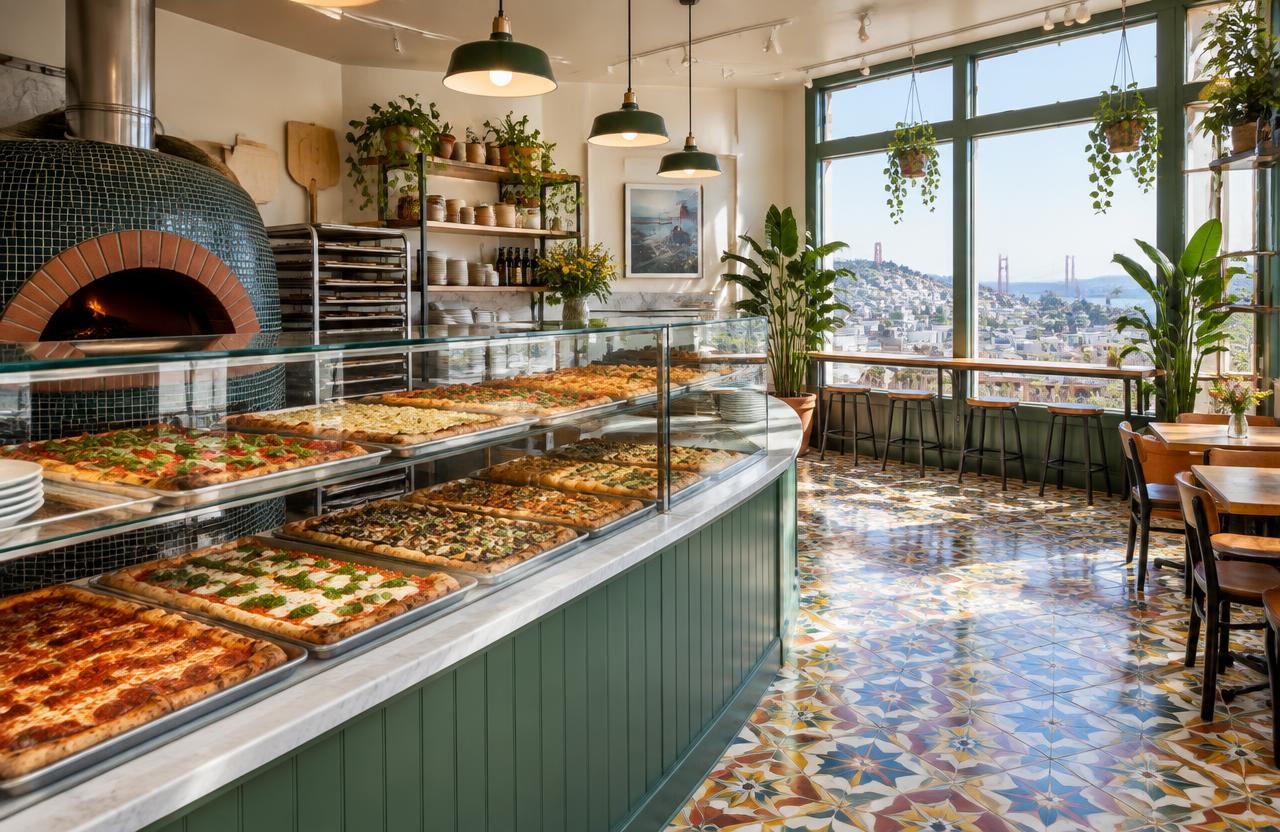 Concept interior of a bakery-pizzeria