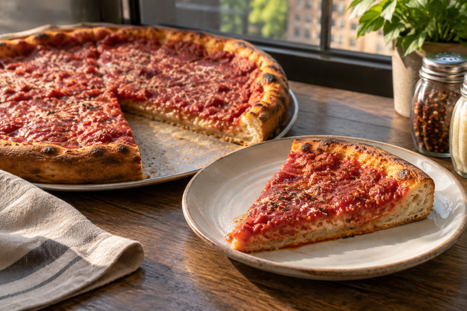 AI-generated preview image: pizza served at a table for Two Boots Pizza West Village