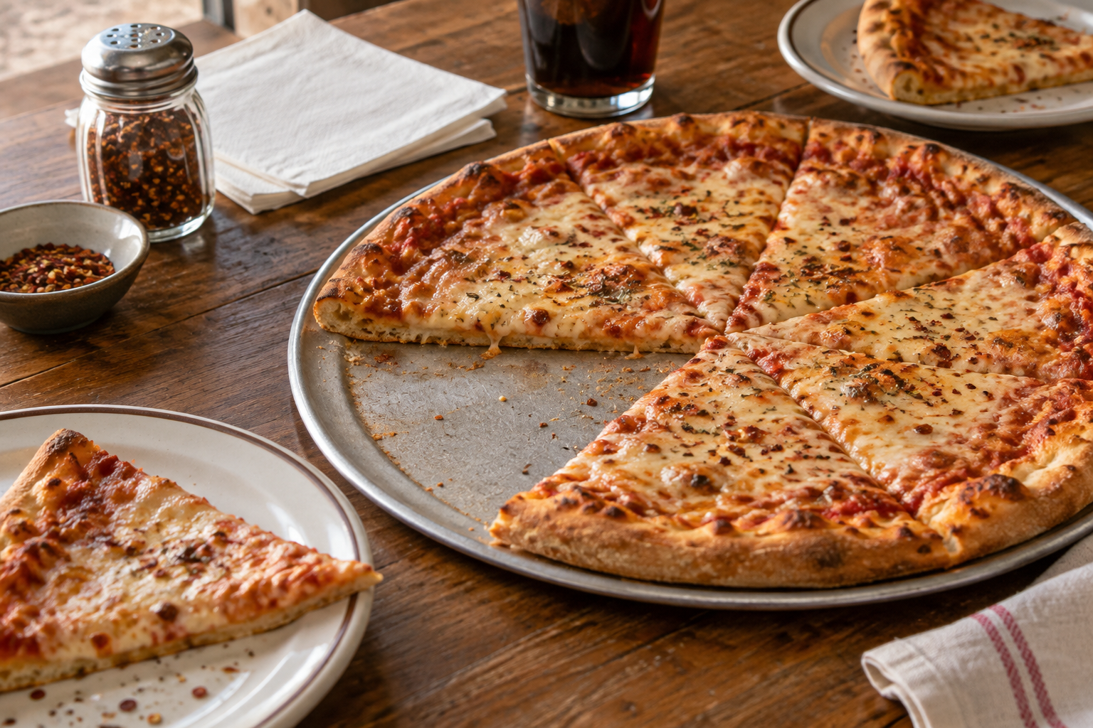 AI-generated preview image: pizza served at a table for Gruppo NYC Thin Crust Pizza