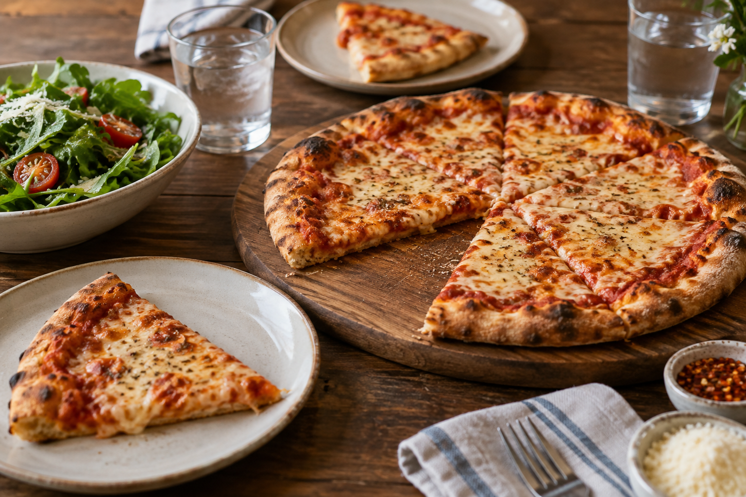 AI-generated preview image: pizza served at a table for Romano Pizza