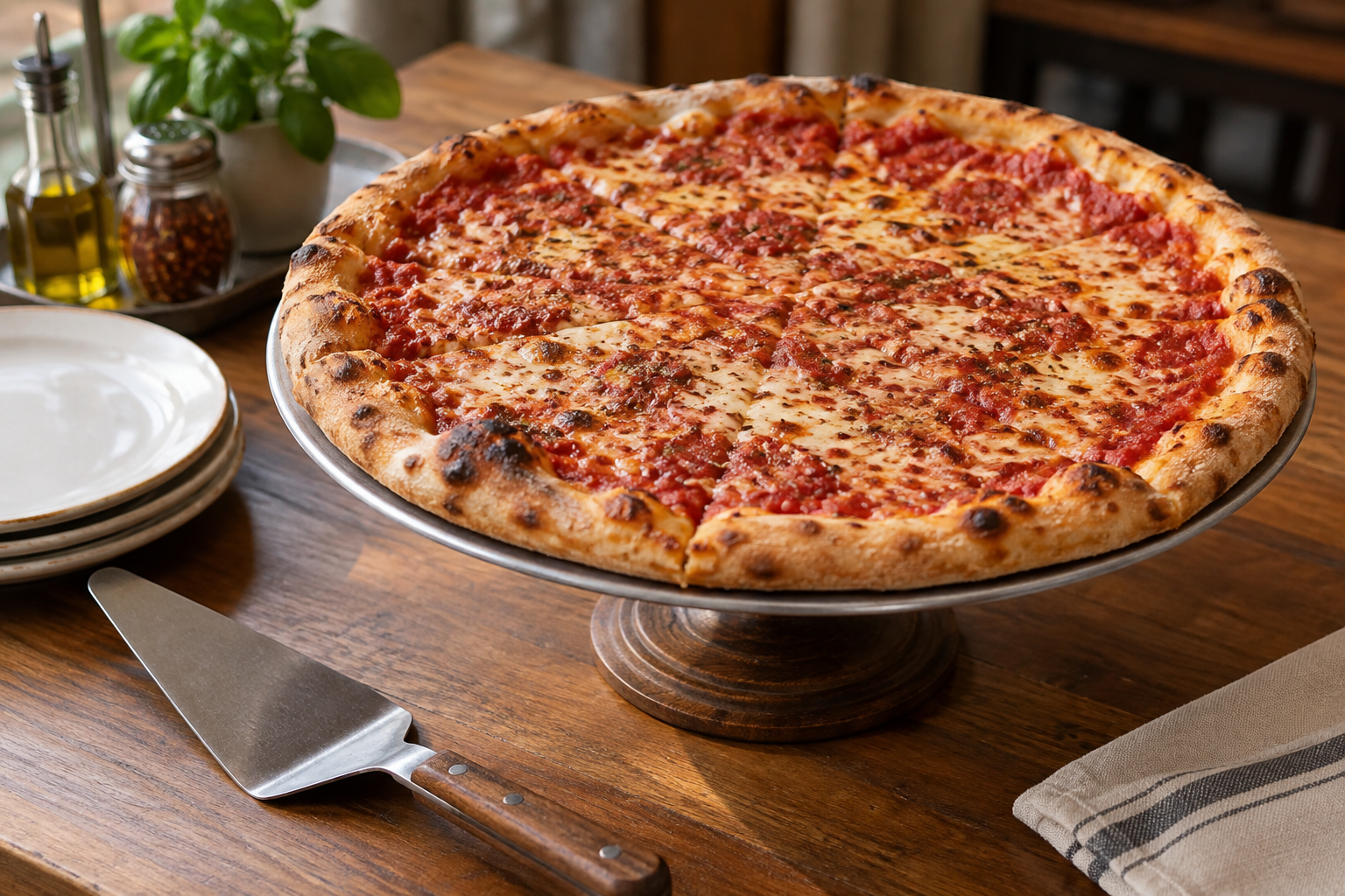 AI-generated preview image: pizza served at a table for Rrapi's of Arthur Ave Pizza