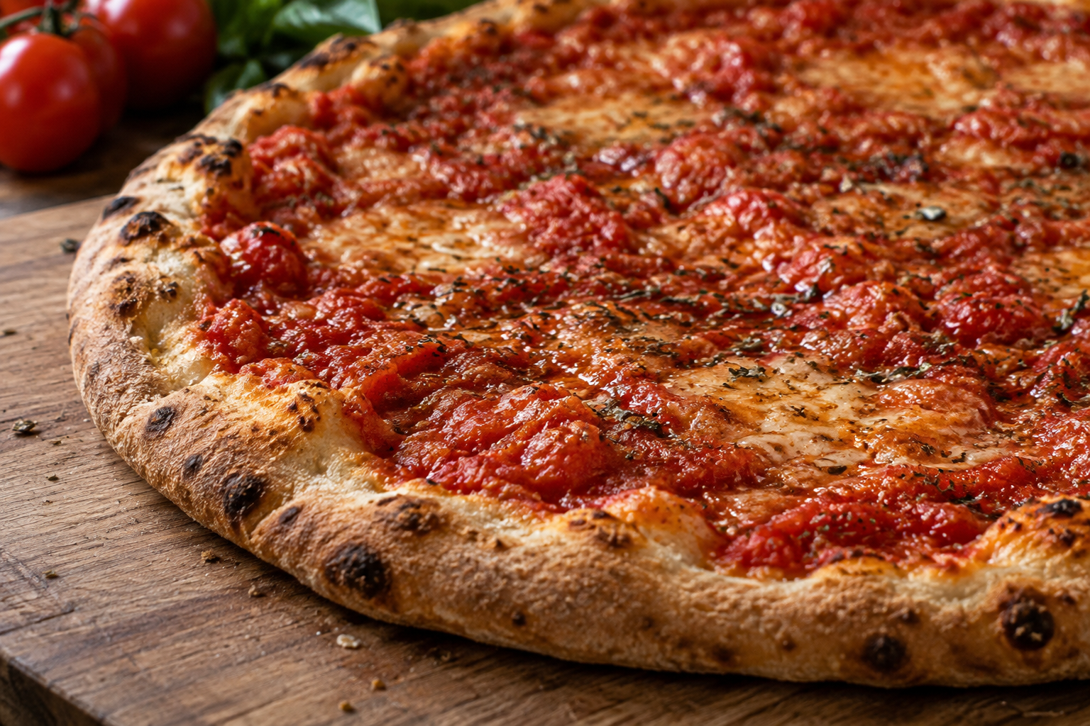 AI-generated preview image: close-up of pizza texture for New York pizza and snacks
