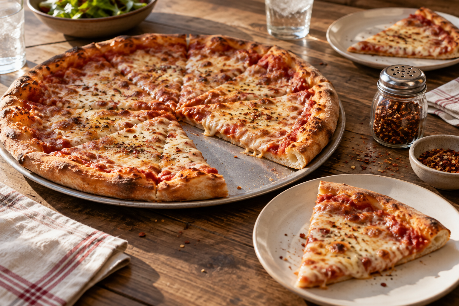 AI-generated preview image: pizza served at a table for New York pizza and snacks