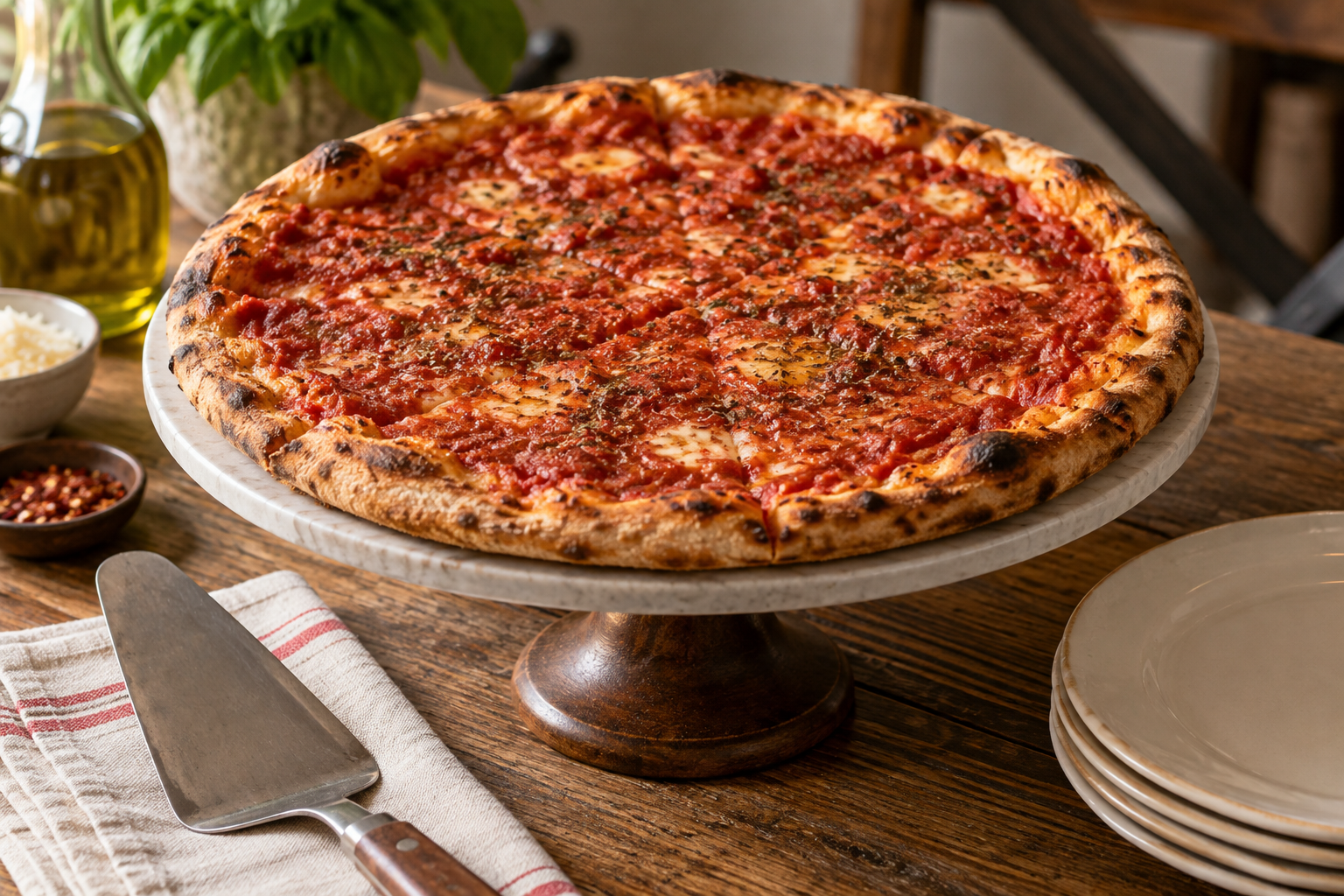 AI-generated preview image: pizza served at a table for Brick House Pizza
