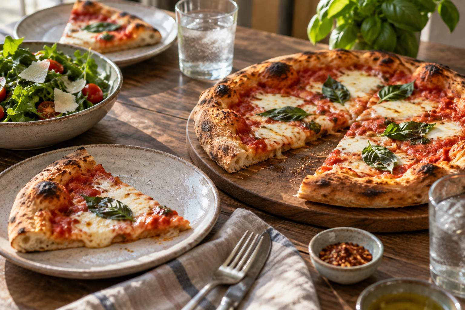 AI-generated preview image: pizza served at a table for Salvatore's Old Fashioned Pizzeria