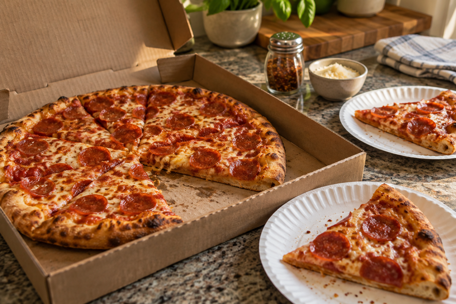 AI-generated preview image: pizza served at a table for Pudgie's Pizza, Pasta & Subs - Binghamton