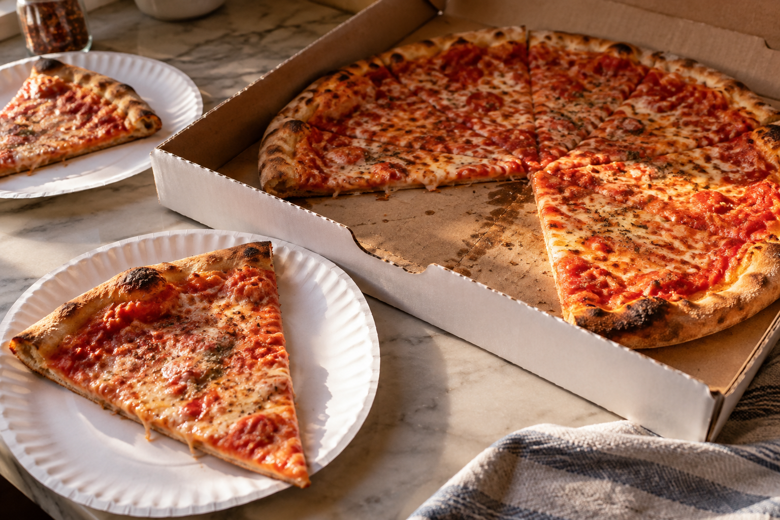AI-generated preview image: pizza served at a table for Green Oven Pizza (Hell's Kitchen)