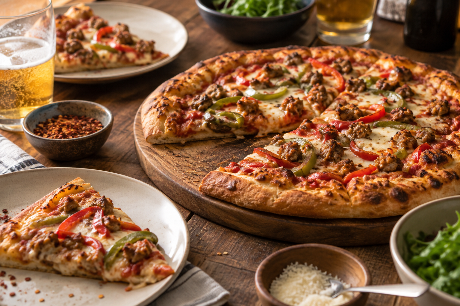 AI-generated preview image: pizza served at a table for Mark's Pizzeria