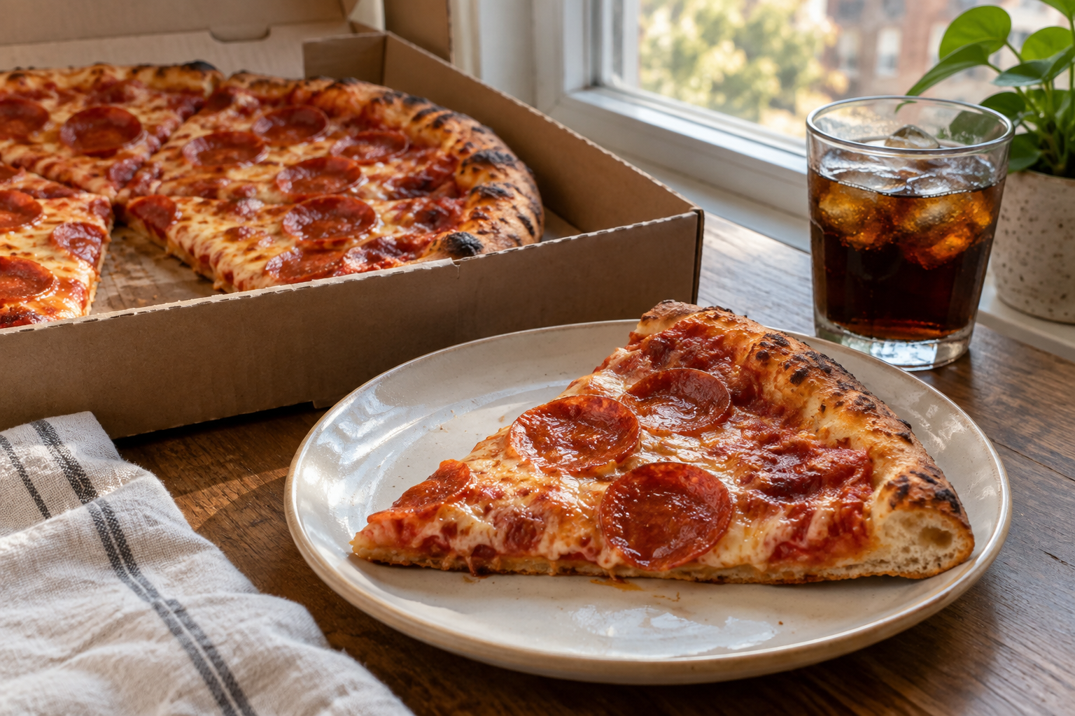 AI-generated preview image: pizza served at a table for Slicehaus Pizzeria