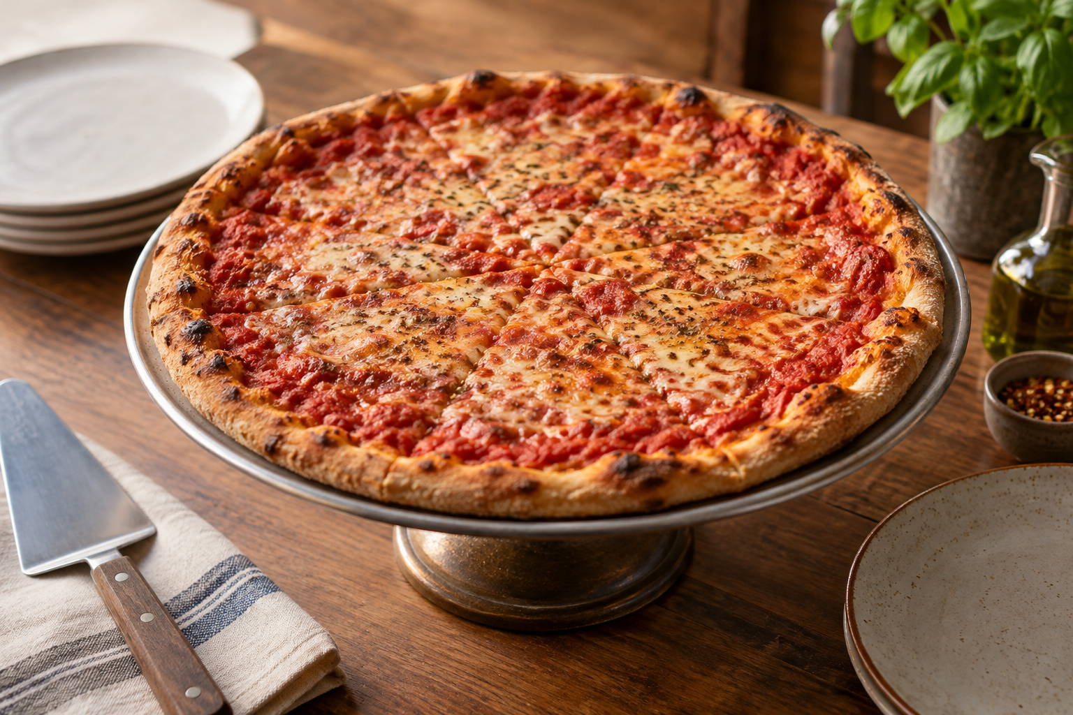 AI-generated preview image: pizza served at a table for The Pizza Box NY