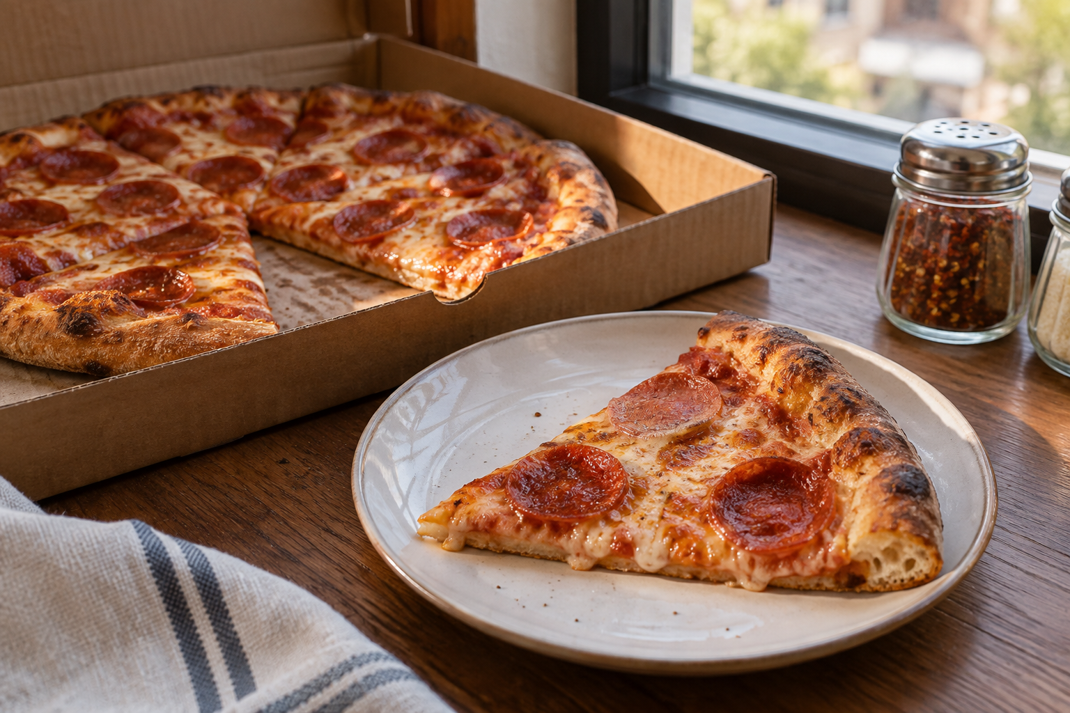 AI-generated preview image: pizza served at a table for Domino's Pizza
