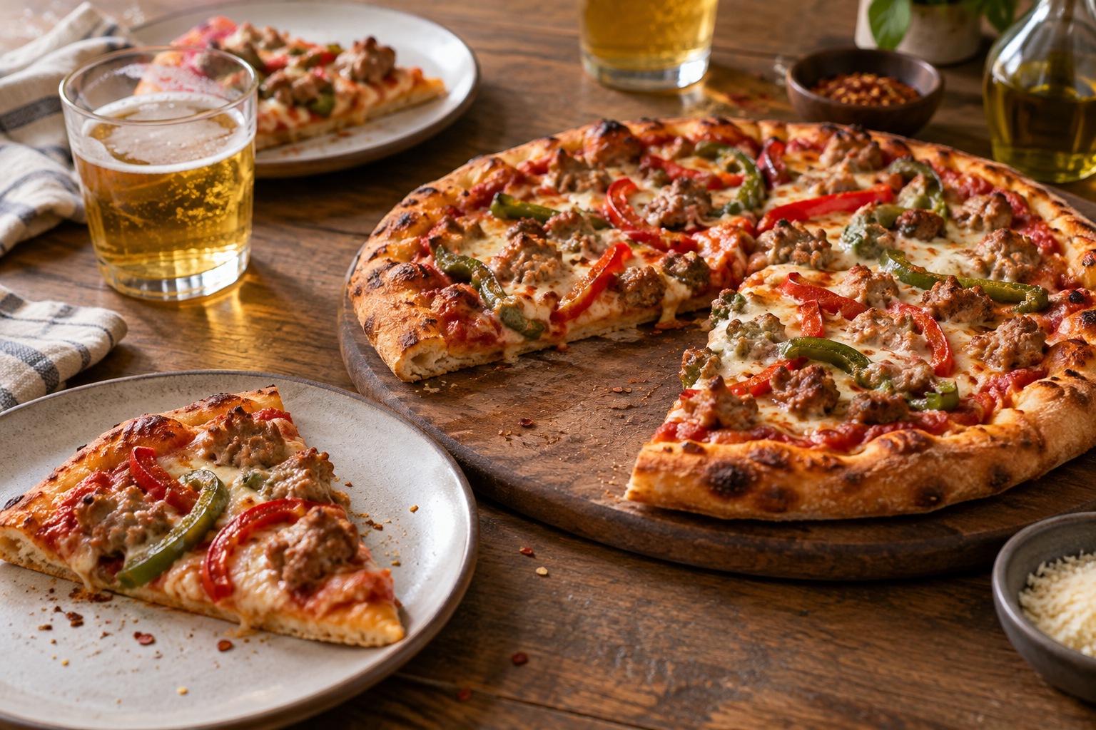 AI-generated preview image: pizza served at a table for Andrea's Pizza