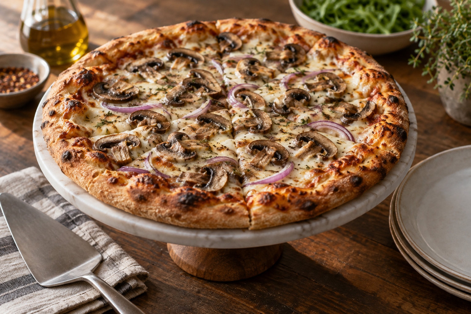 AI-generated preview image: pizza served at a table for Domino's Pizza