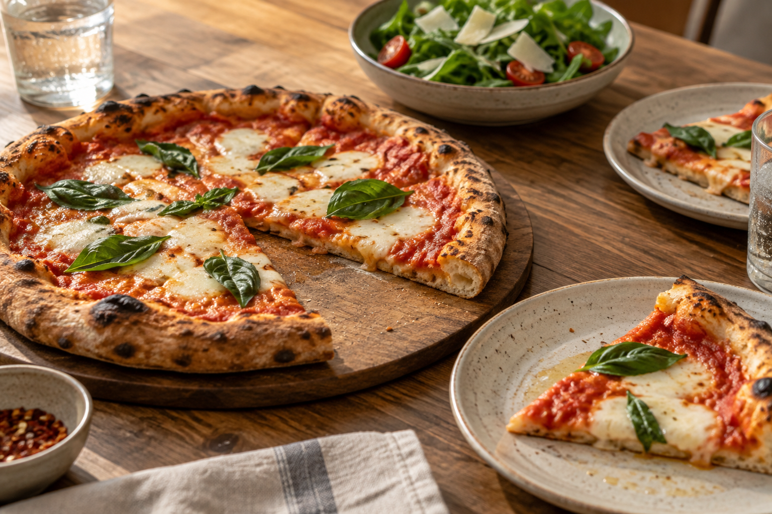 AI-generated preview image: pizza served at a table for Pizza Bella