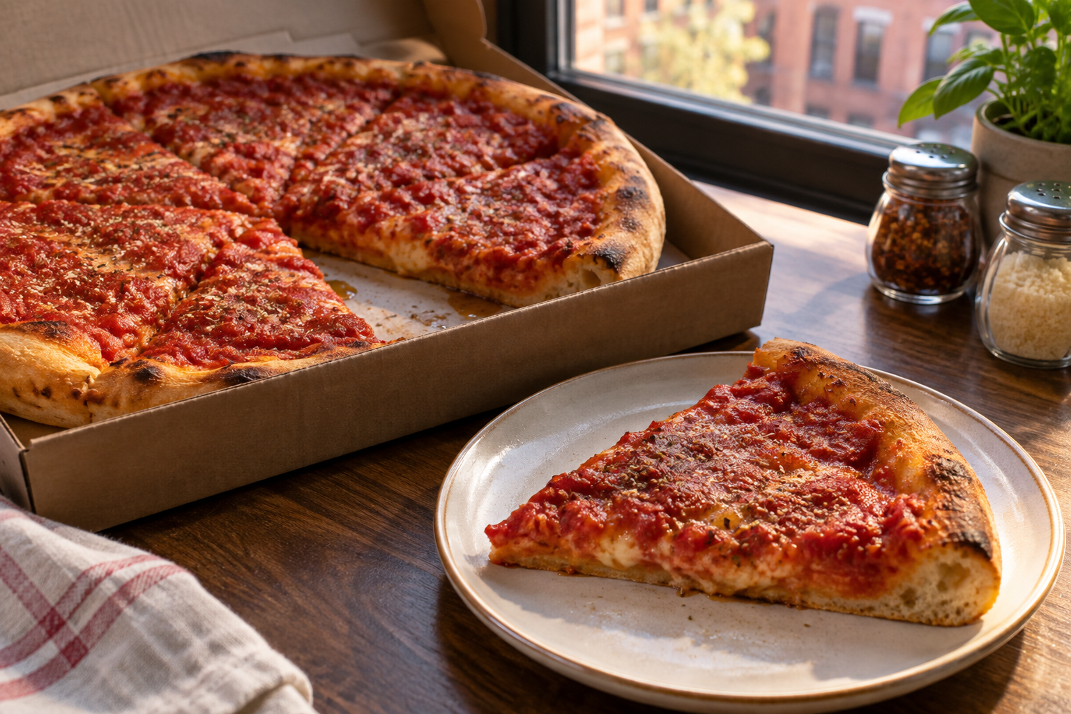AI-generated preview image: pizza served at a table for Jay's Pizza