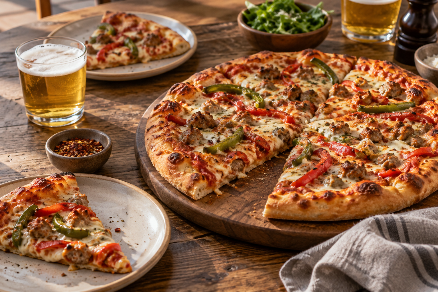AI-generated preview image: pizza served at a table for Pizzazz