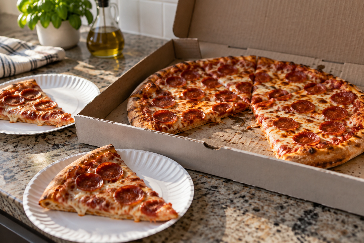 AI-generated preview image: pizza served at a table for Pudgie's Pizza, Pasta & Subs - Vestal