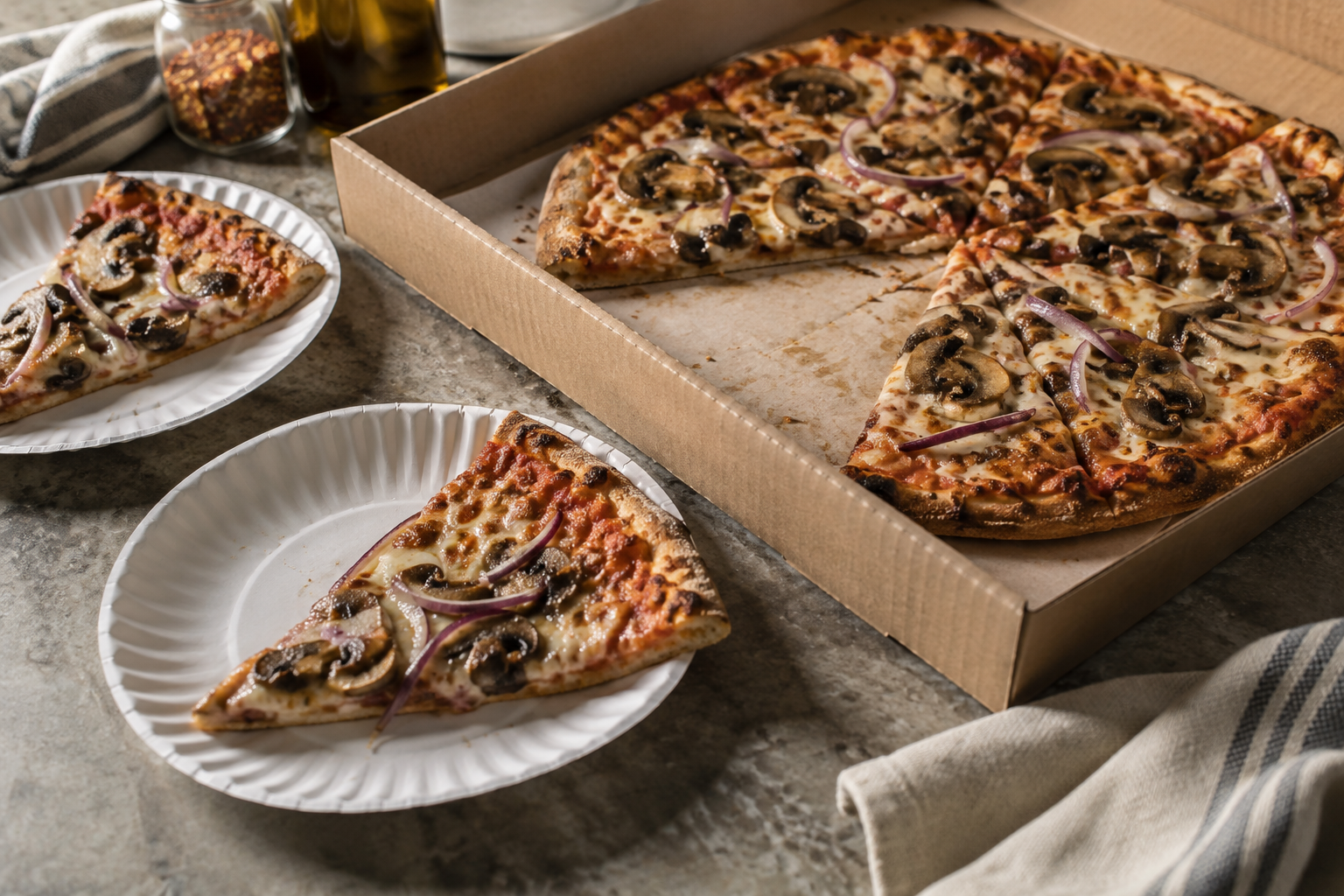 AI-generated preview image: pizza served at a table for Domino's Pizza