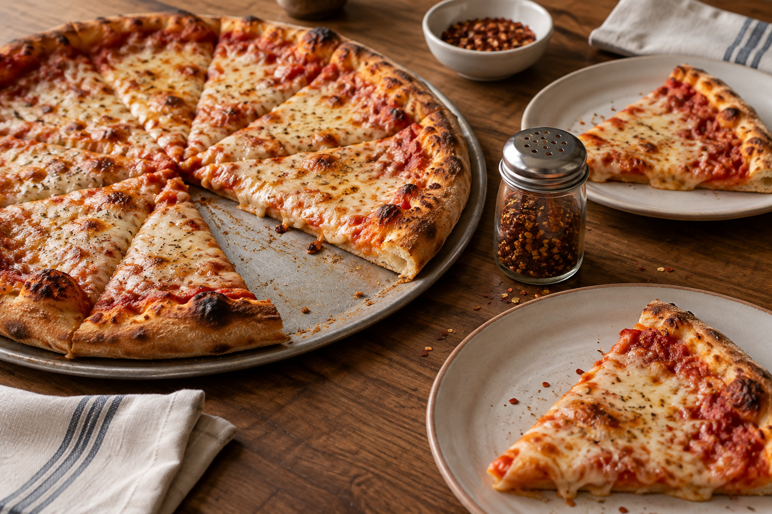 AI-generated preview image: pizza served at a table for Superior $1 pizza