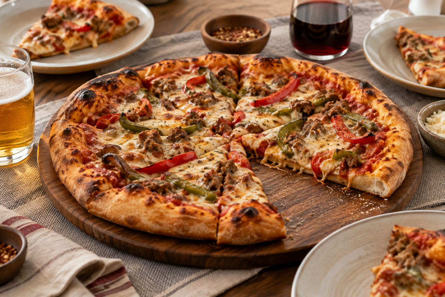 AI-generated preview image: pizza served at a table for The Pizzeria of Bay Shore
