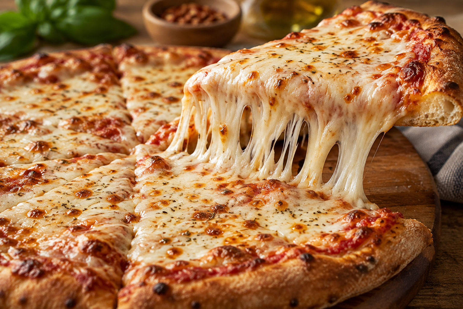 AI-generated preview image: close-up of pizza texture for Friendly Pizza