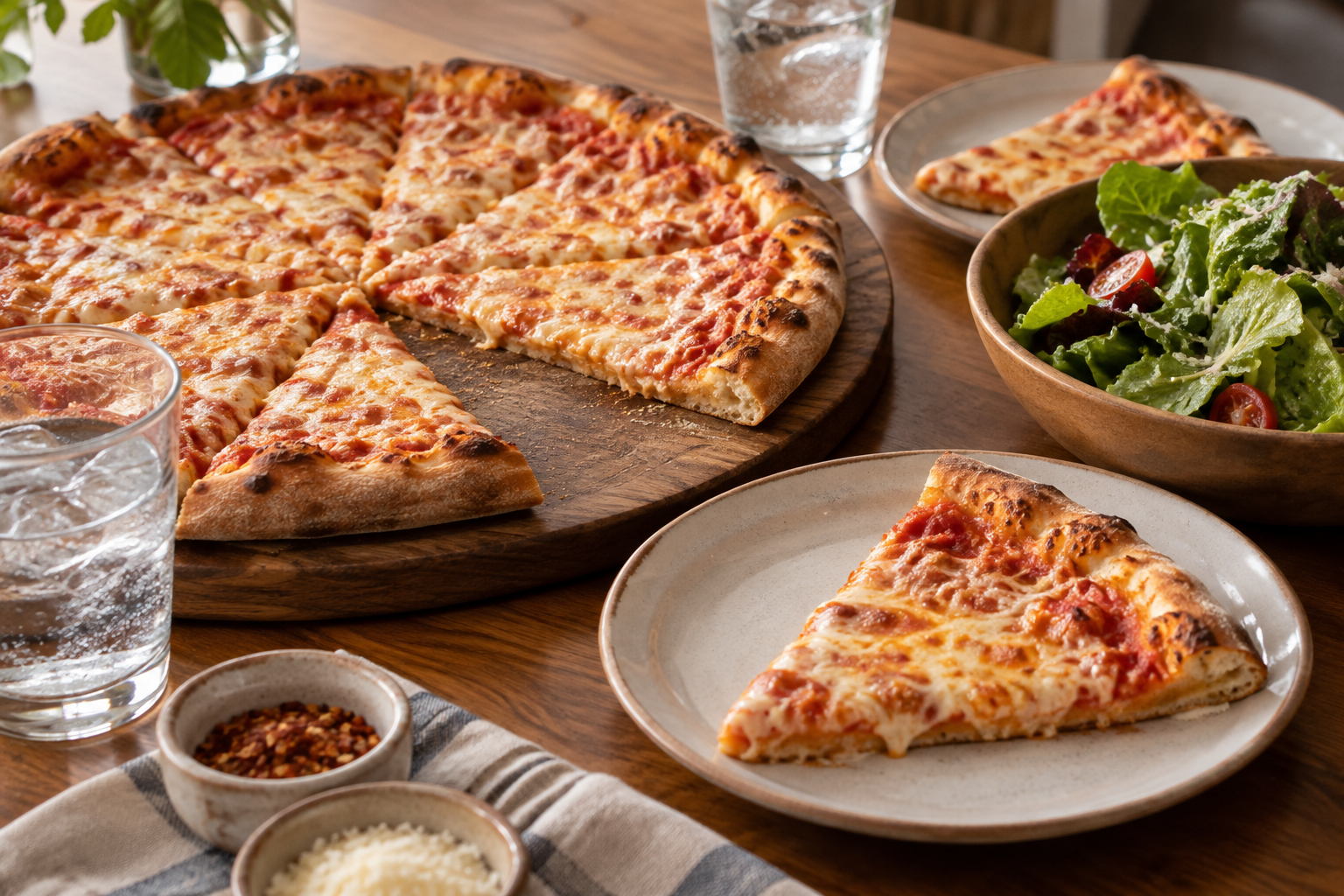 AI-generated preview image: pizza served at a table for Spunto NYC Thin Crust Pizza