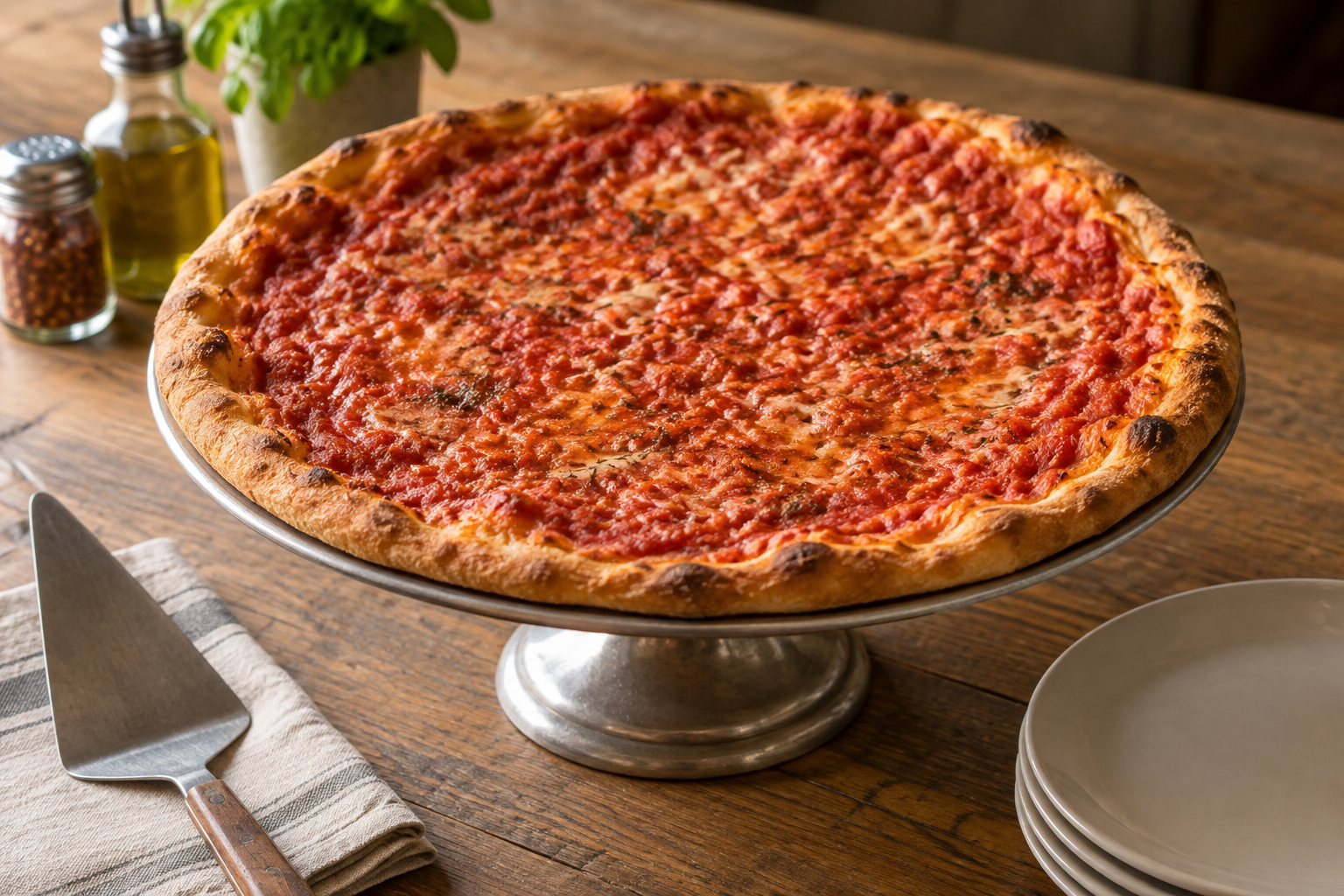 AI-generated preview image: pizza served at a table for Adrienne's Pizzabar