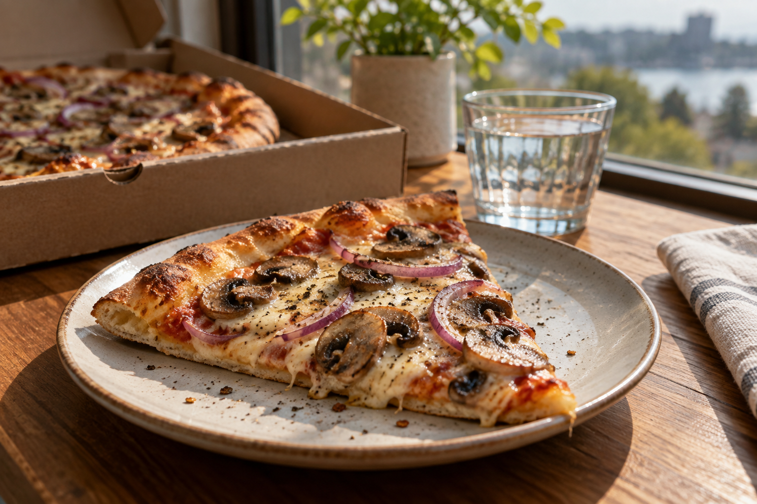 AI-generated preview image: pizza served at a table for Slice of Stamford
