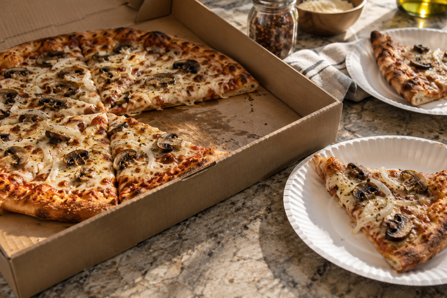 AI-generated preview image: pizza served at a table for Brado NYC Thin Crust Pizza