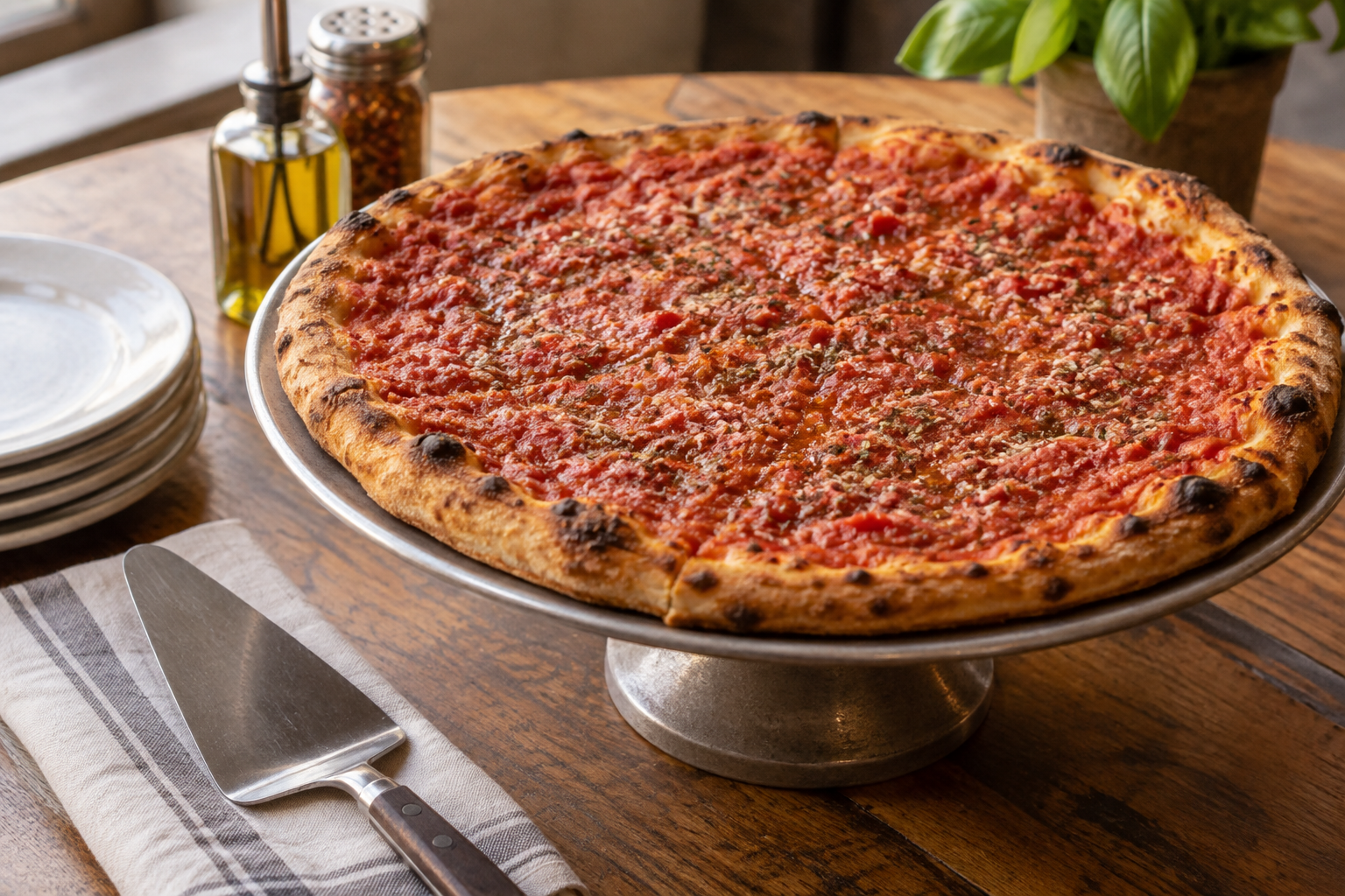 AI-generated preview image: pizza served at a table for The Pieman Pizza